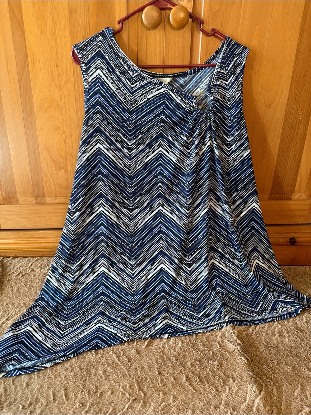 Sleeveless Chevron Print Navy Casual Top